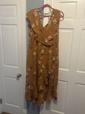 Soprano Mustard Floral Ruffle Maxi Dress